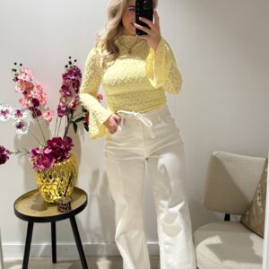Bente Wide Leg Strik Jeans Wit - Redial