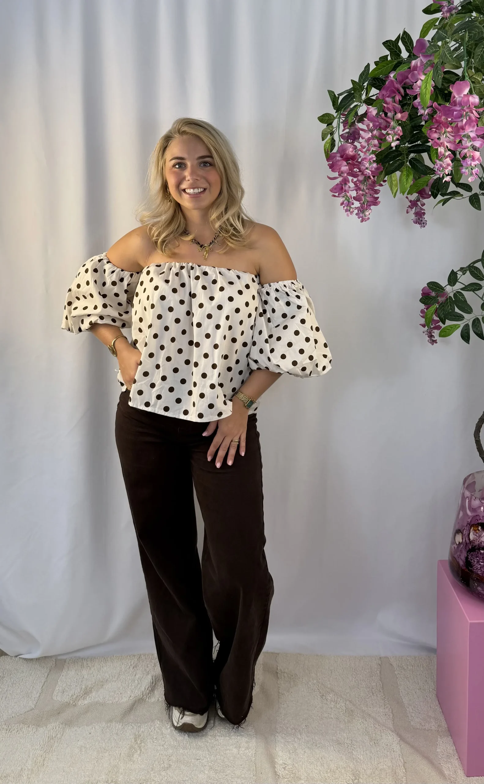 Liselotte Dot Top - Bruin - Afbeelding 3