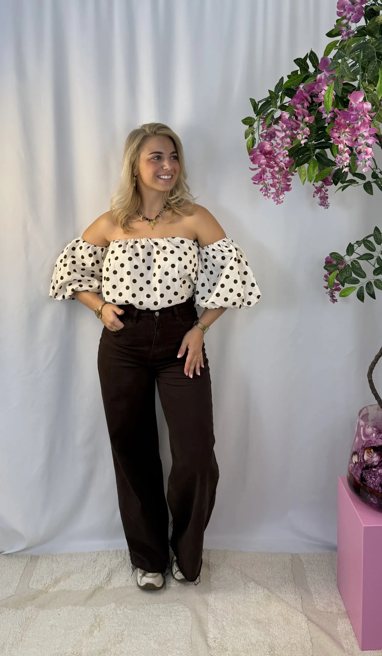 Liselotte Dot Top - Bruin - Afbeelding 2
