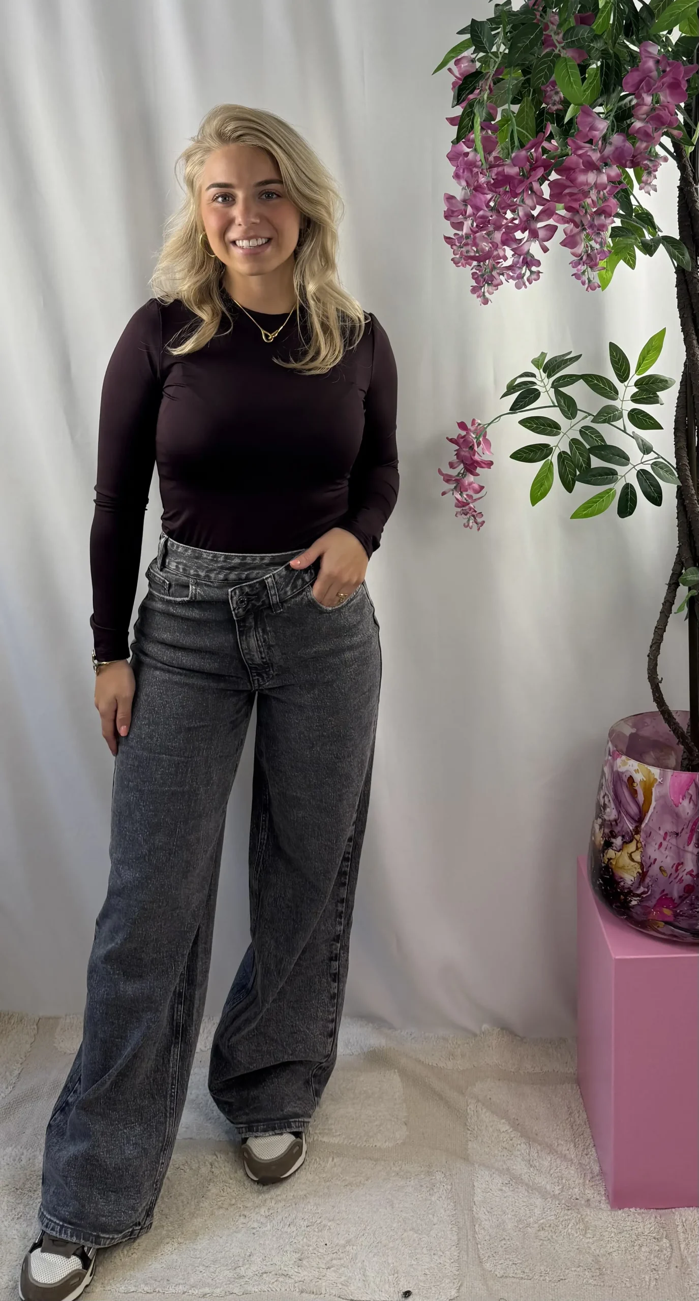 Fea Wide Leg Jeans - Queen Hearts - Grijs