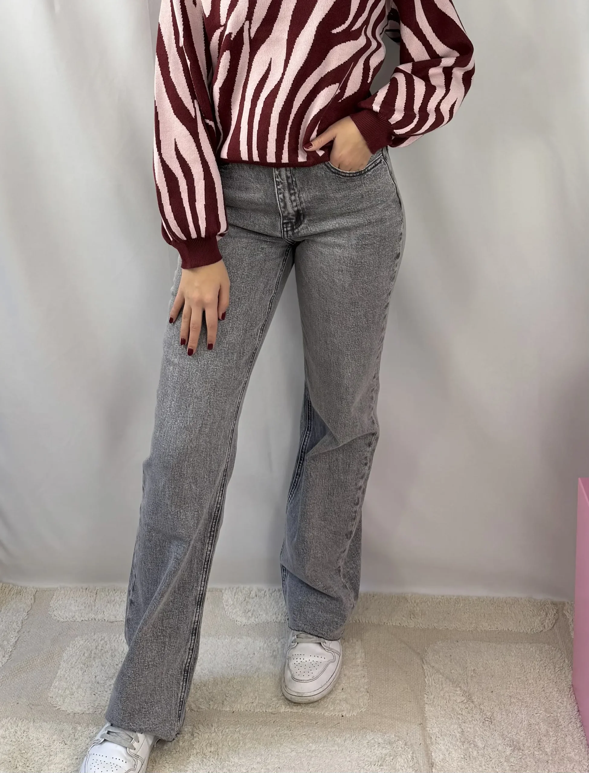 Lina Tall Wide Leg - Queen Hearts - Grijs