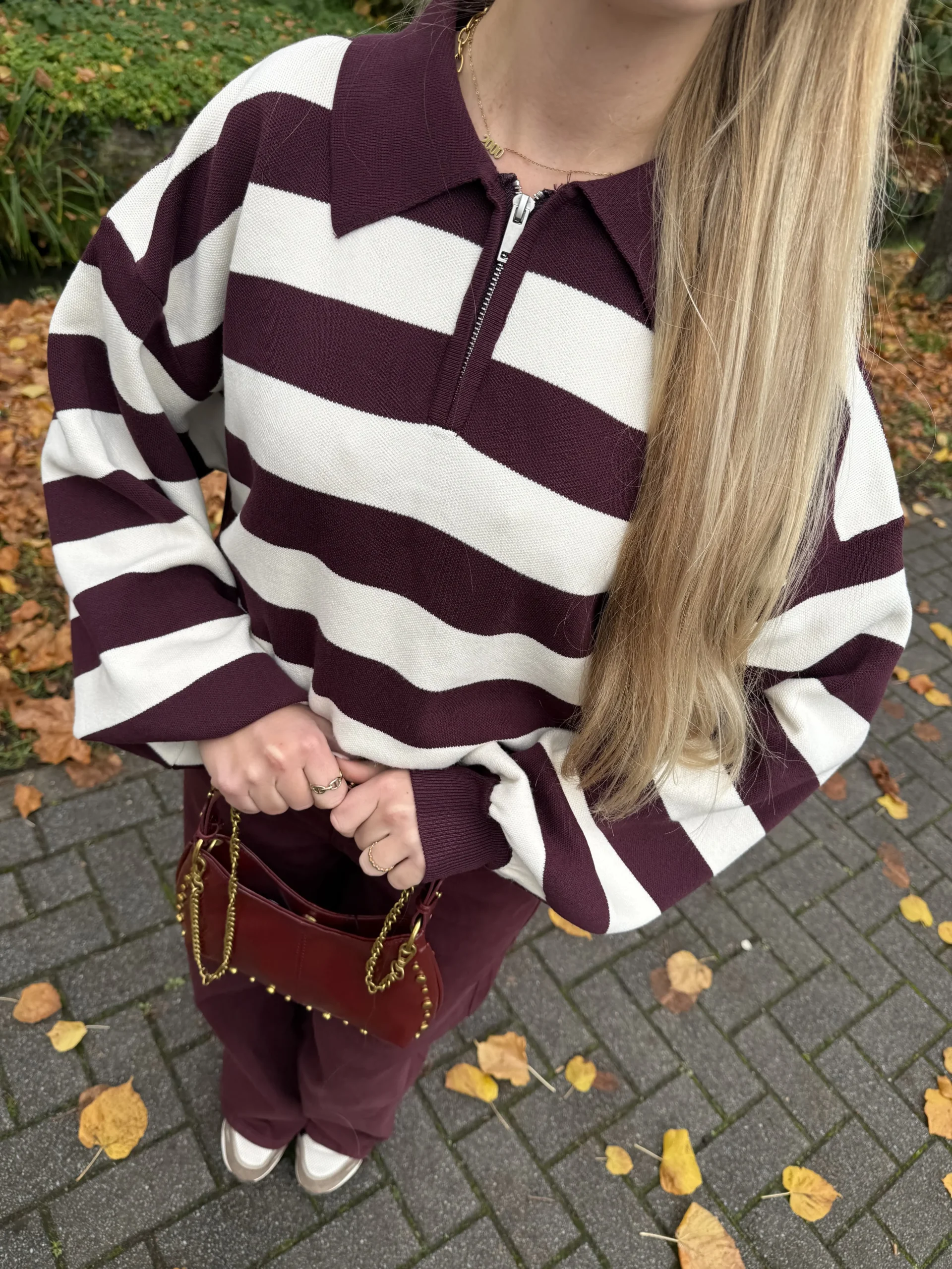 Melina Stripe Sweater - Bordeaux