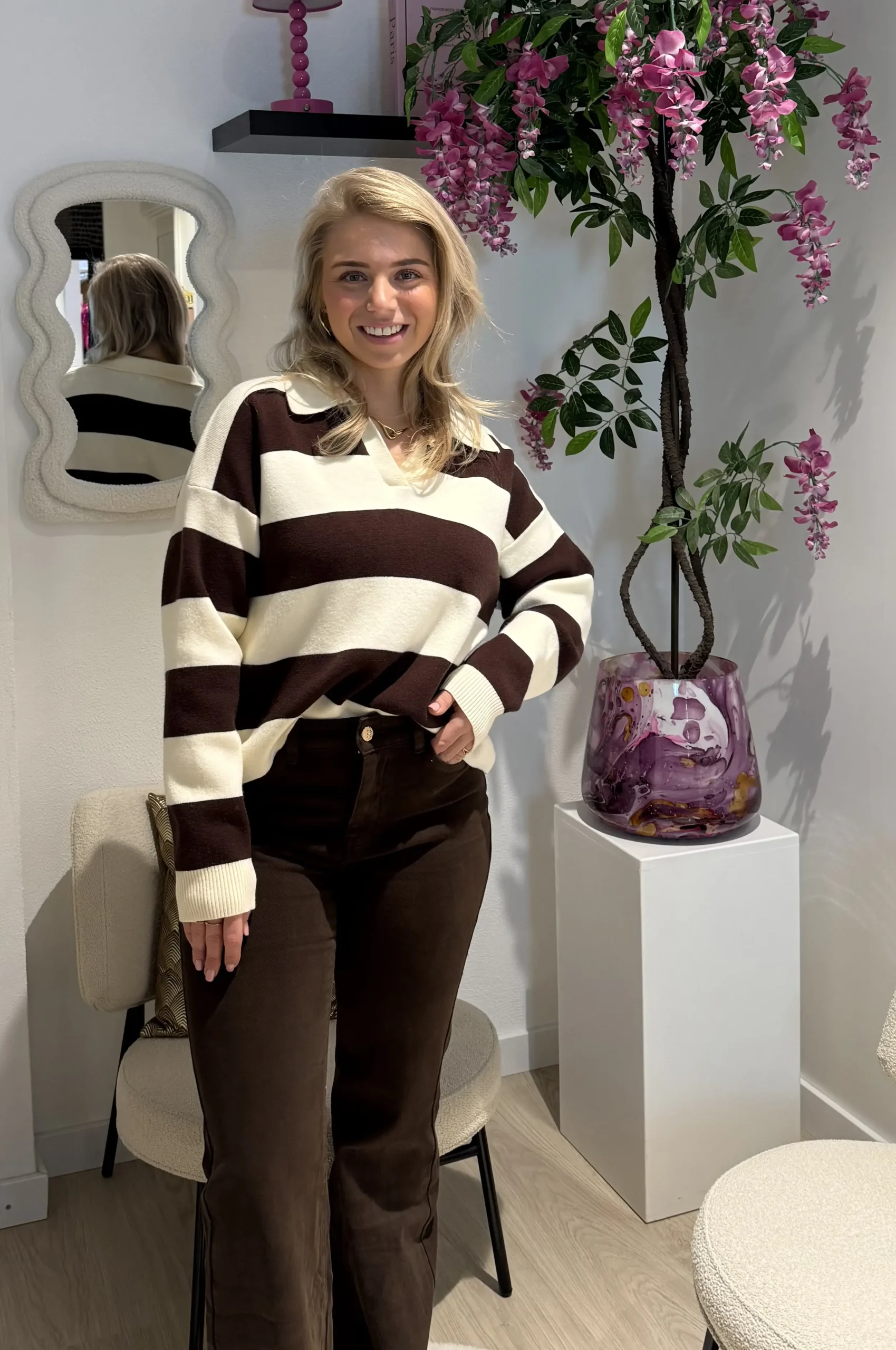 Jane Stripe Swater - Bruin/Creme - Afbeelding 3