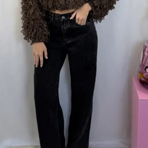 Elma Wide Leg Jeans - Zwart - Queen Hearts