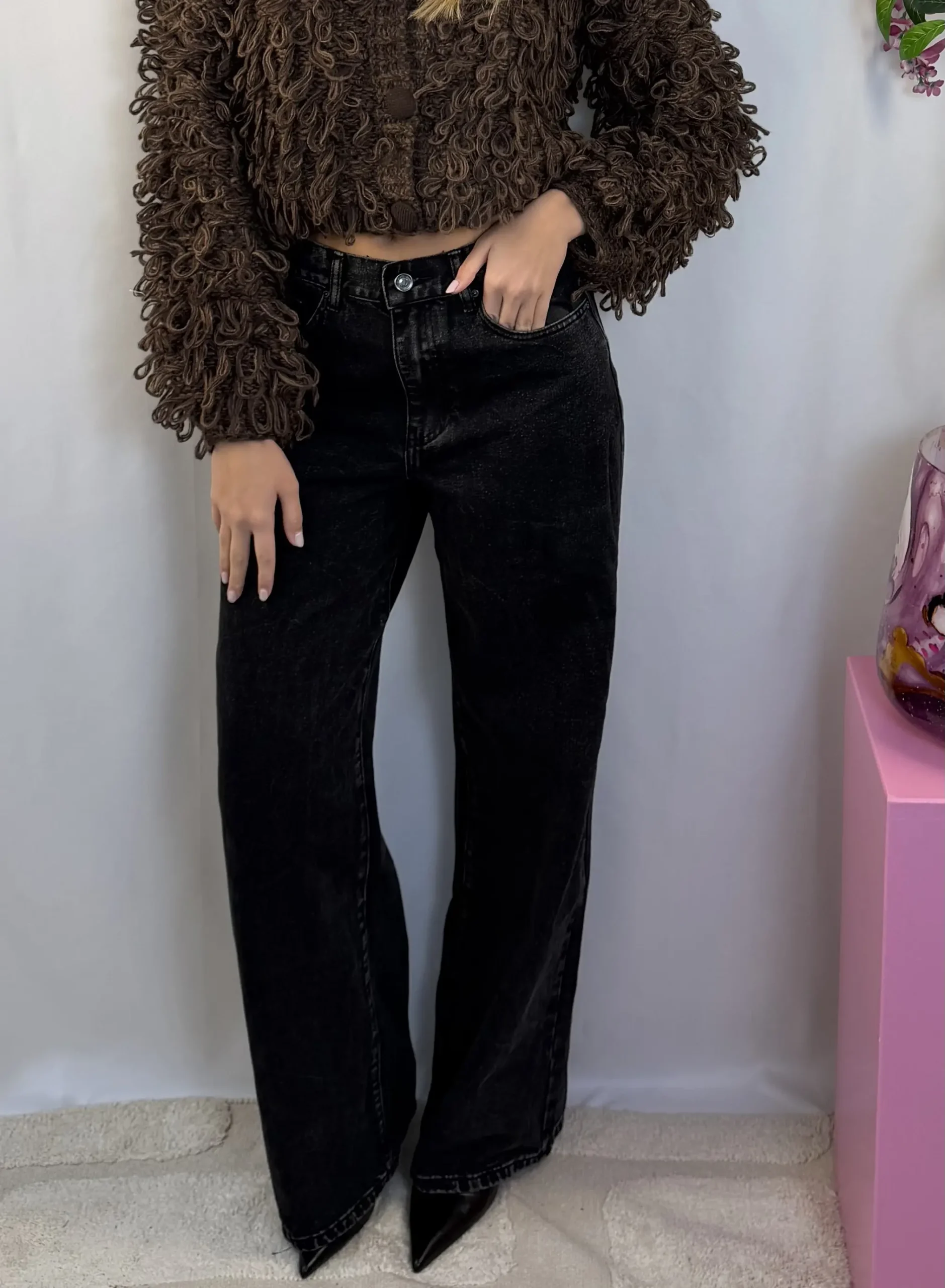 Elma Wide Leg Jeans - Zwart - Queen Hearts