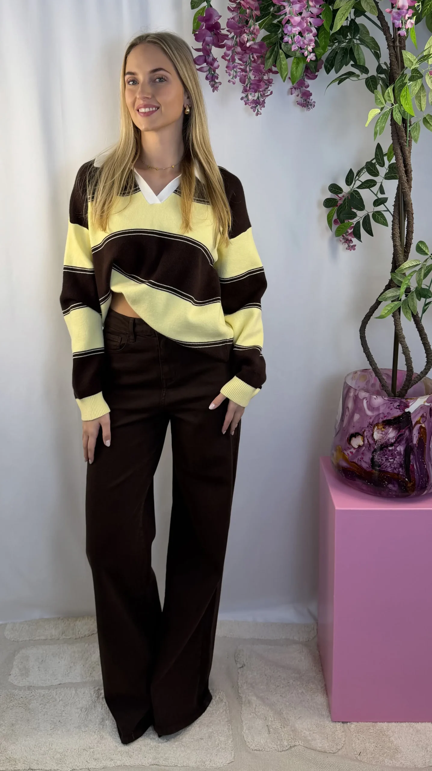Jane Stripe Sweater - Bruin/Geel