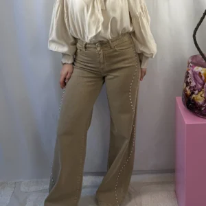 Liora Stud Wide Leg Jeans - Redial - Beige