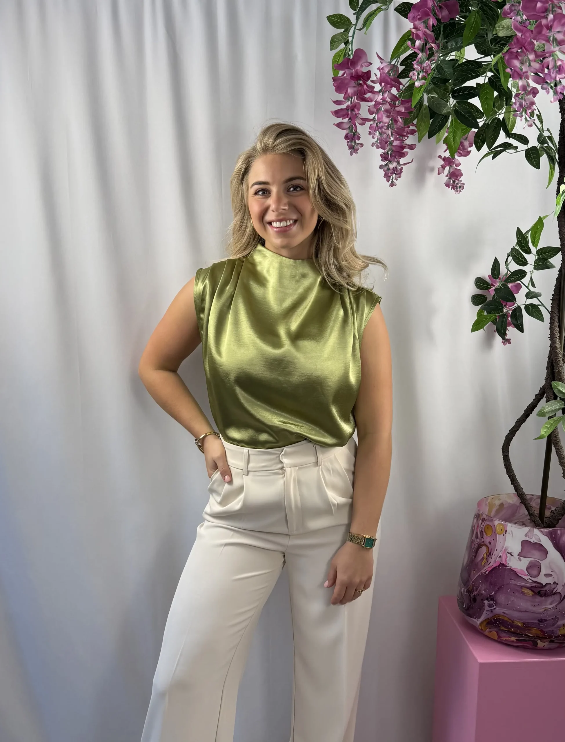 Sisterspoint - Satin Guto Top - Lime Green