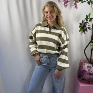 Melina Stripe Sweater - Groen/Wit