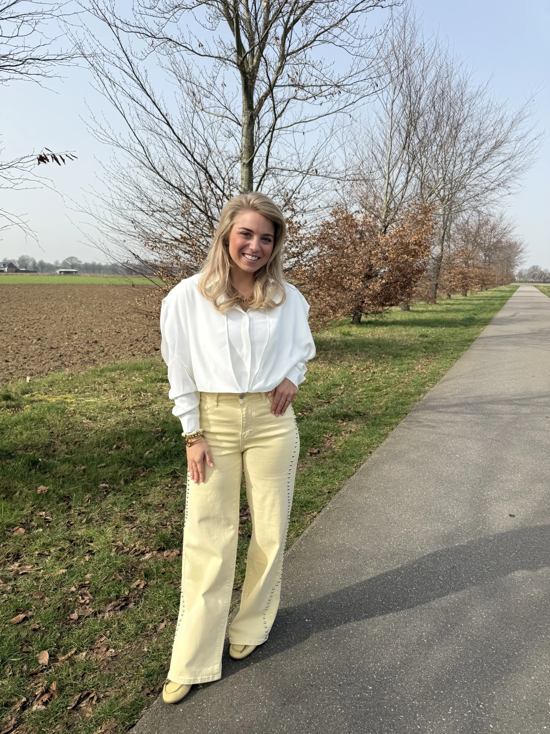 Liora Stud Wide Leg Jeans - Geel - Redial