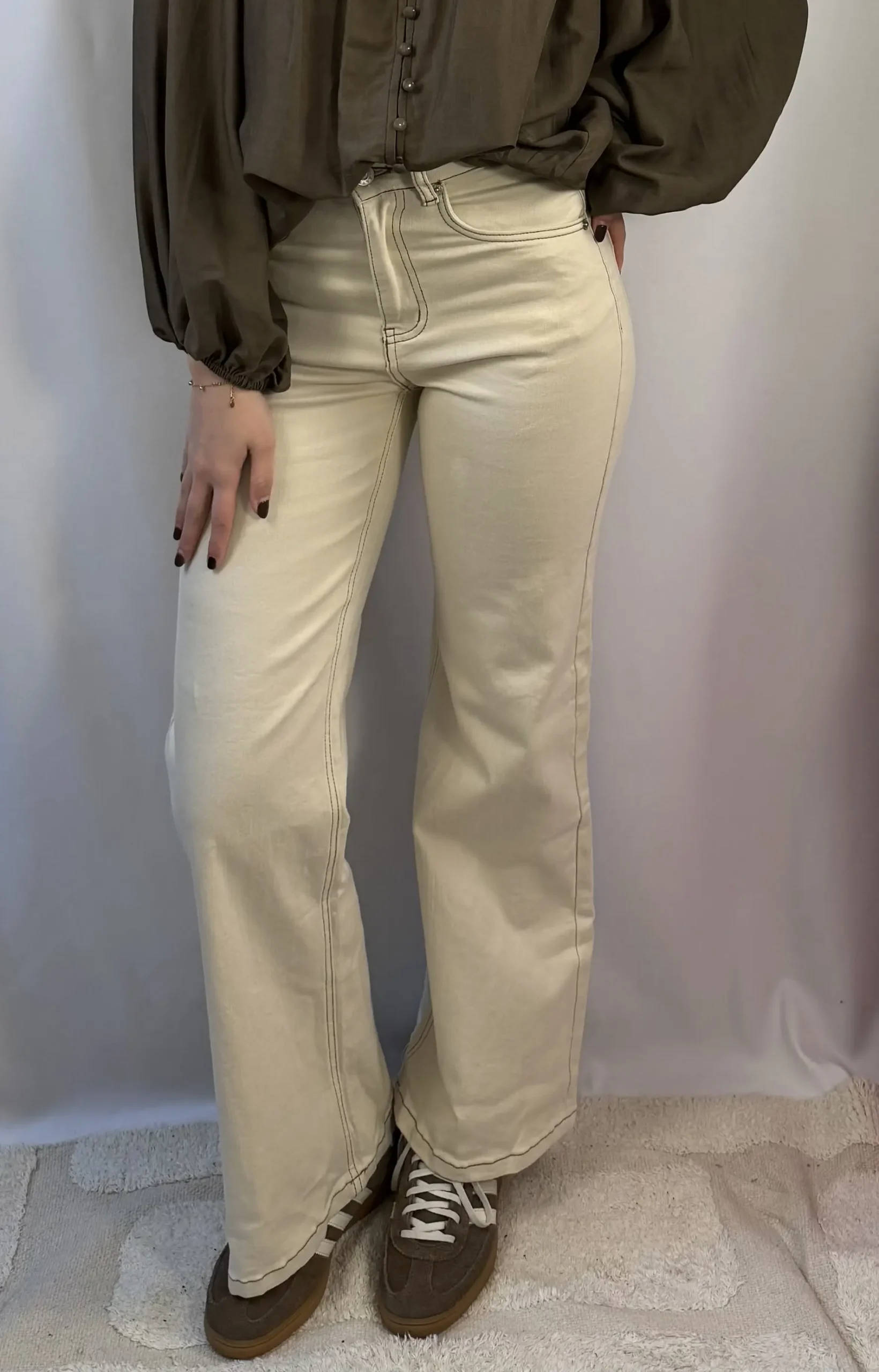 Noƫlla Wide Leg Jeans - Beige