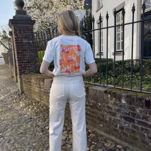 FLURESK - Danay T-shirt - Offwhite/Saffron Orange