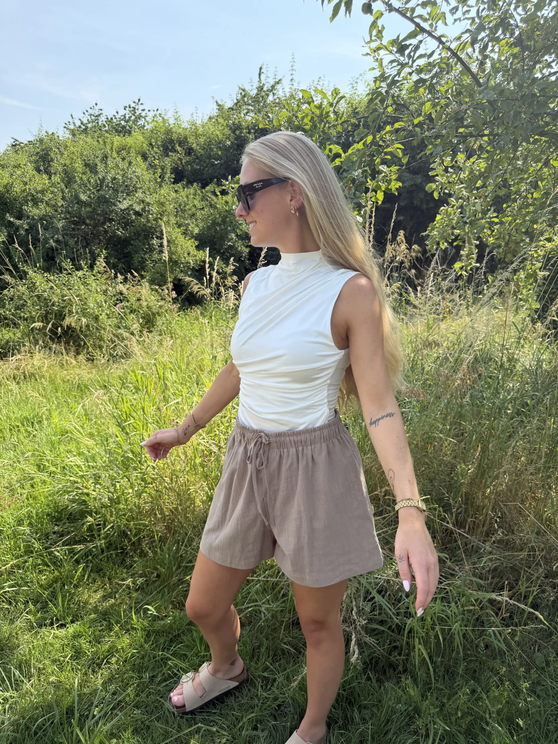 Bibi Linnen Short - Taupe