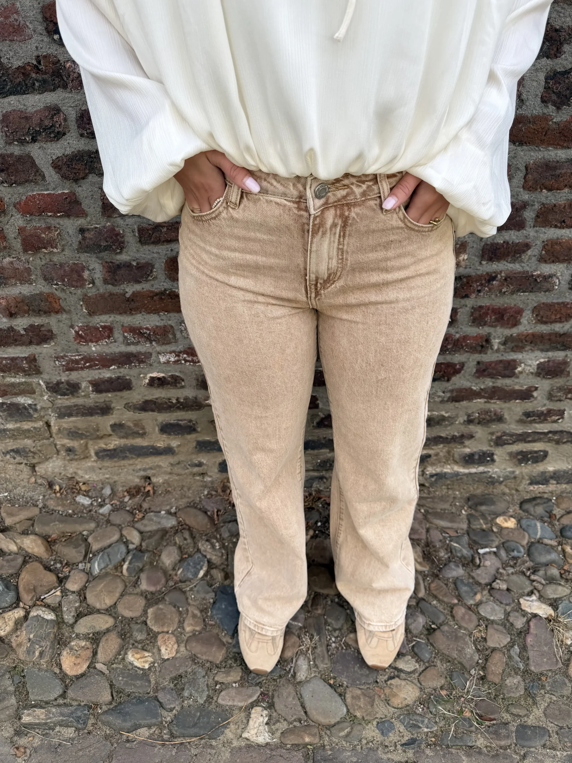 Danee Wide Leg Jeans - Redial - Beige