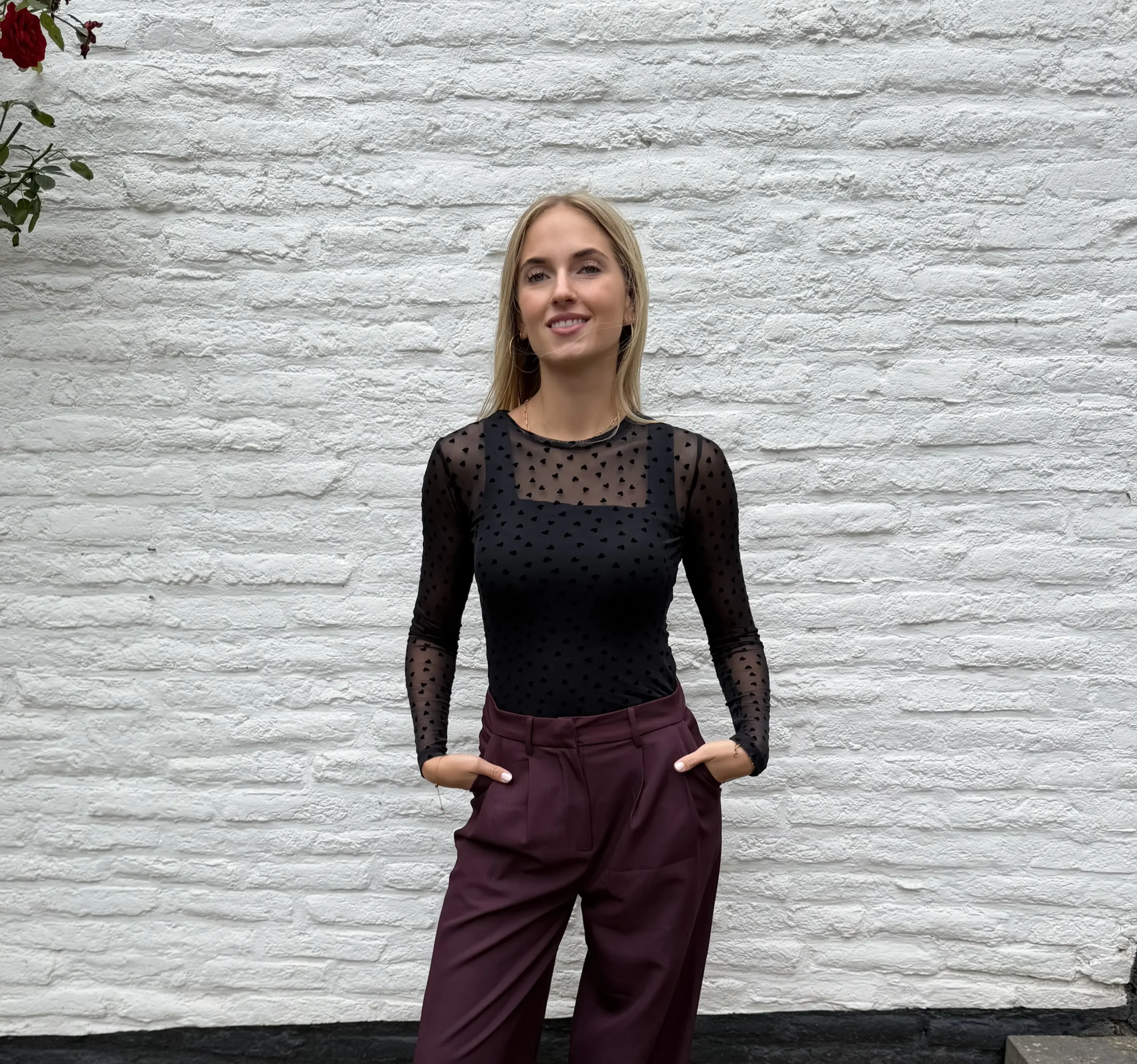 Suzee Mesh Hartjes Top - Zwart